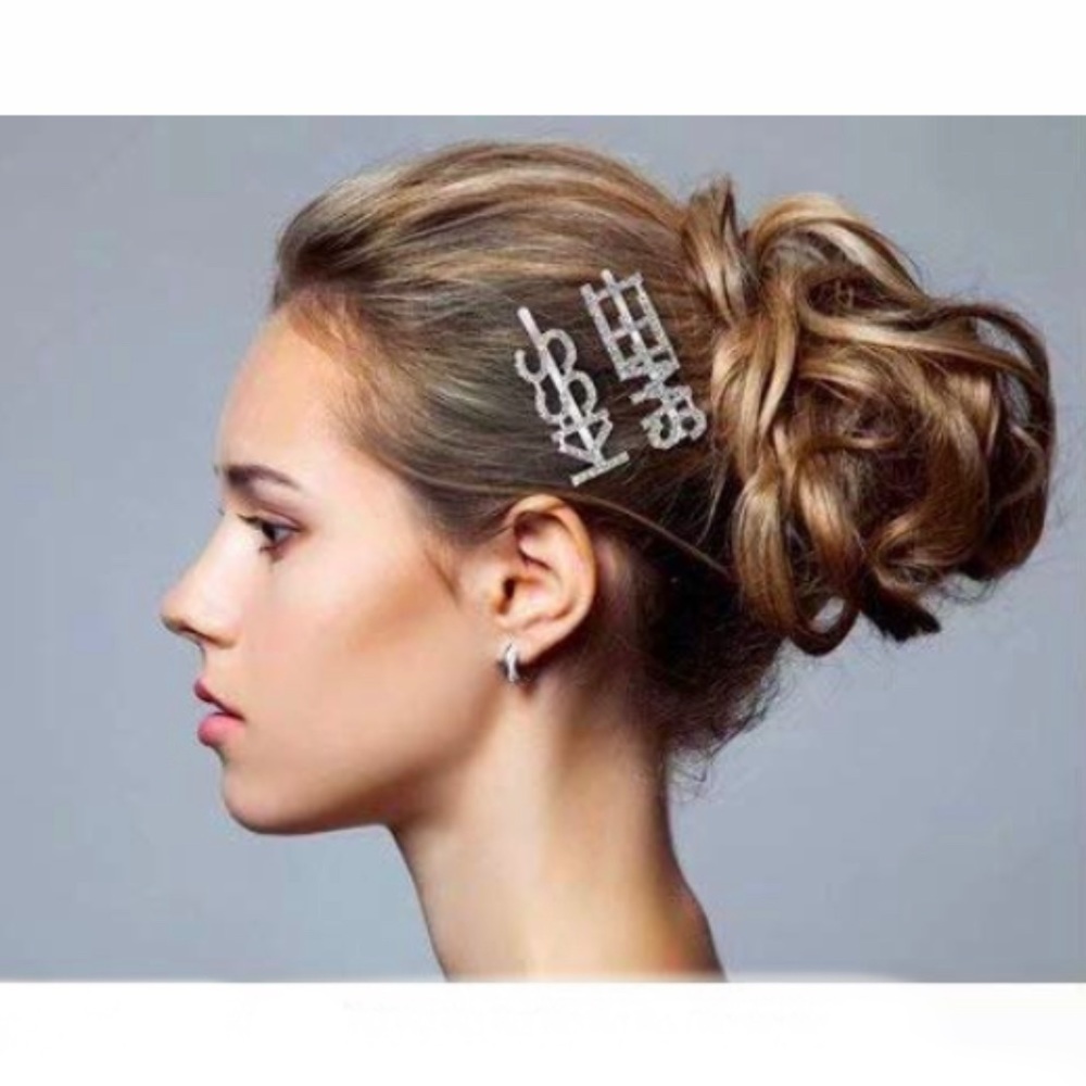 LOVE Rhinestone Bobby Pin Barrette Hair Accessory - Picture 6 of 7